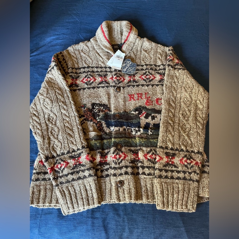 Hand Knit Ralph Lauren Wool Cardigan. New with tags.